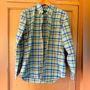 Ralph Lauren 90's Cotton Green/Blue Plaid Embroidered Pony Button Front / medium
